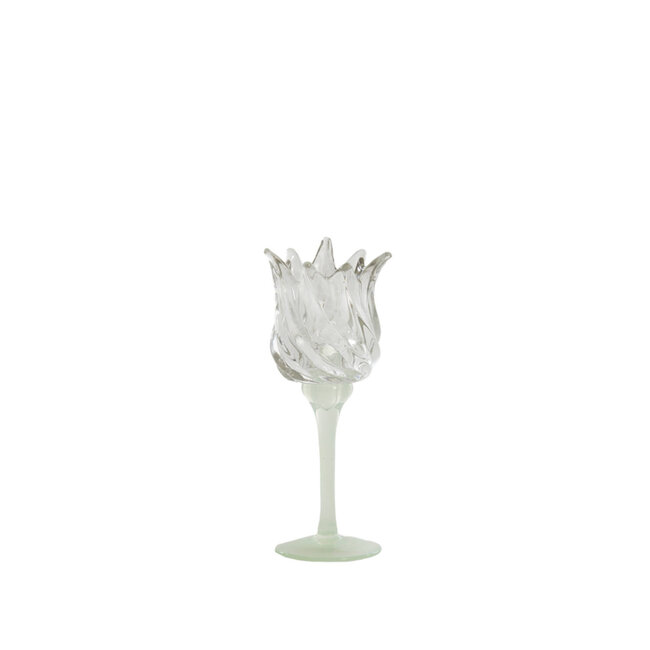 Light en Living Theelicht op voet Ø9,5x21 cm FLORA gls mat mint groen+helder