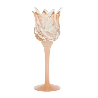 Light en Living Theelicht op voet Ø9,5x24 cm FLORA glas mat perzik+perzik