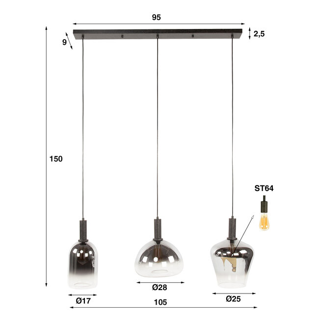 WoonStijl Hanglamp 3L mix Zenith