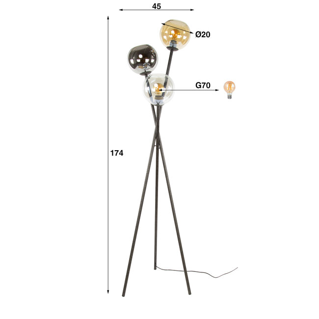 WoonStijl Vloerlamp 3L Multi Globe