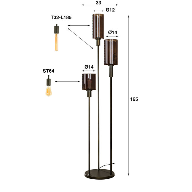 WoonStijl Vloerlamp 3L getrapt Sepiora
