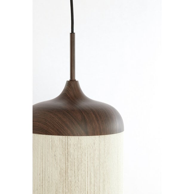 Light en Living Hanglamp 3L Ø35x32 cm DANIALO houtprint donkerbruin met  touw creme