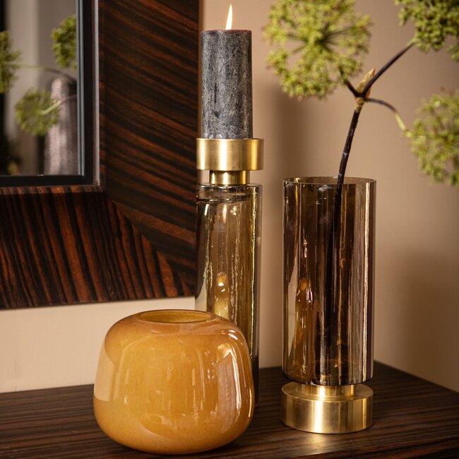 PTMD Kandelaar / Vaas Morrible Amber round glas hoog
