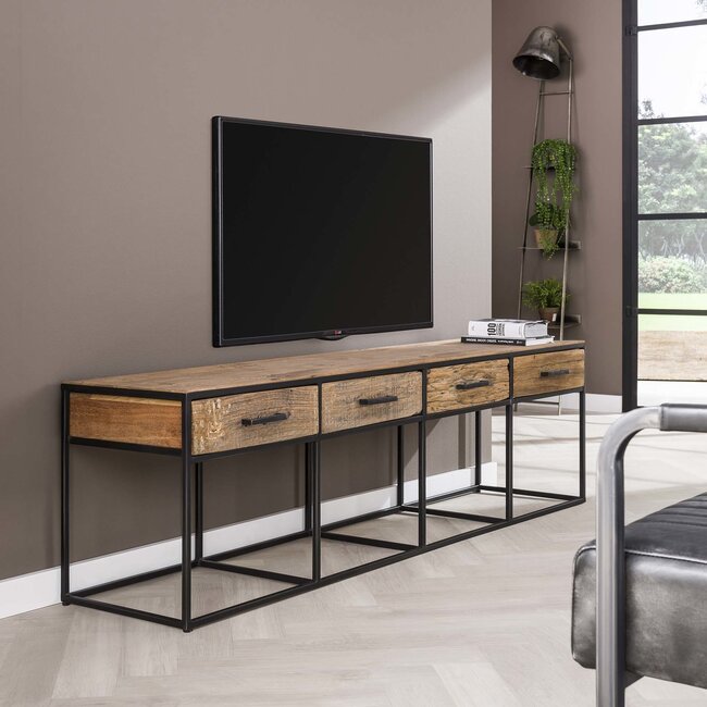 WoonStijl TV meubel Float van gerecycled hardhout met 4 lades - 180 cm