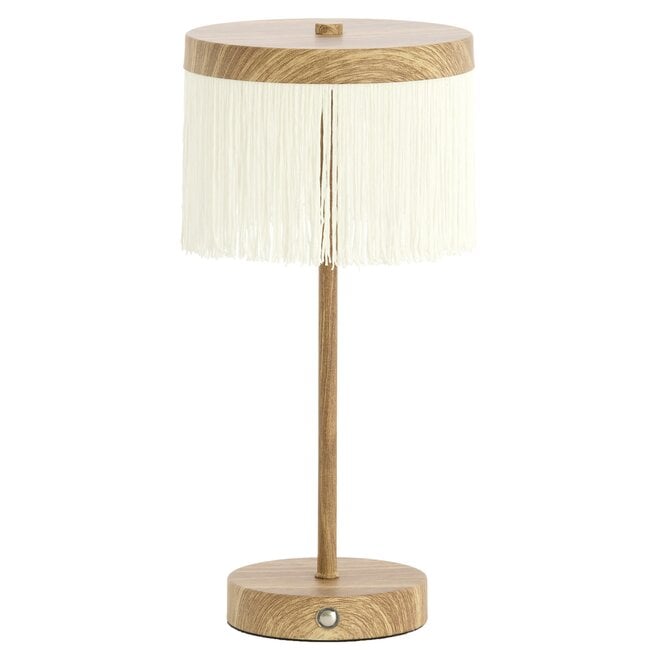 Light en Living Tafellamp DINY LED Ø17x35 cm – Houtprint met Crème Franje | Light & Living
