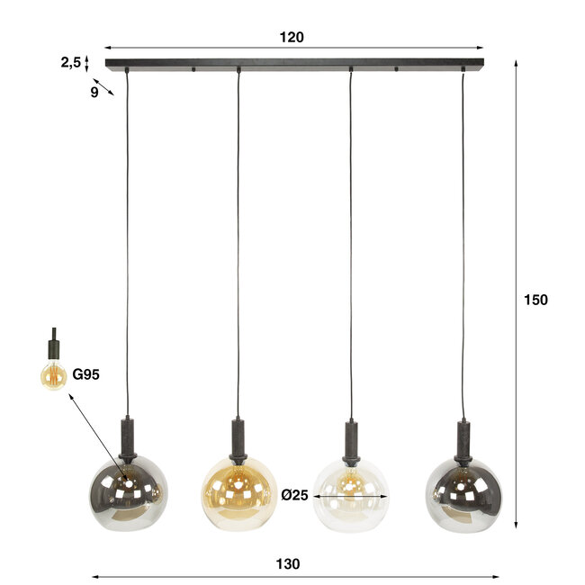 WoonStijl Hanglamp 4L Sfera tricolore