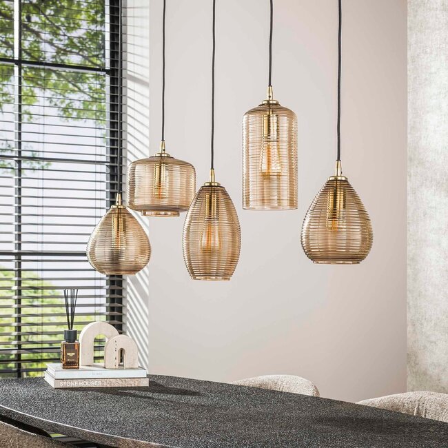 WoonStijl Hanglamp 5L Stripe glas horizontaal