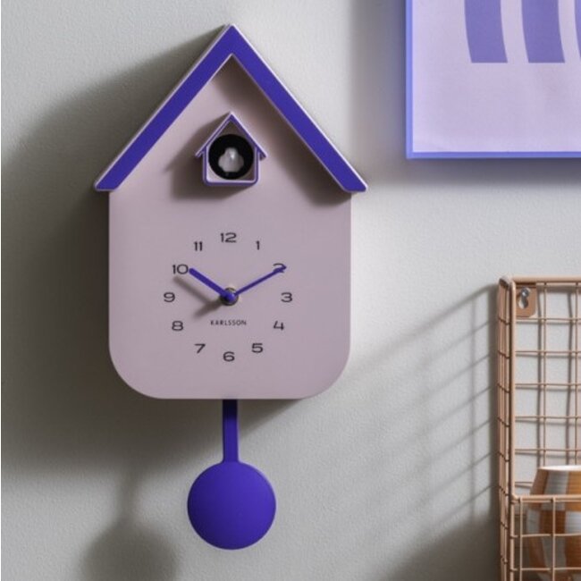 Karlsson Wandklok Dupla Color Cuckoo zachtroze met kobalt blauw