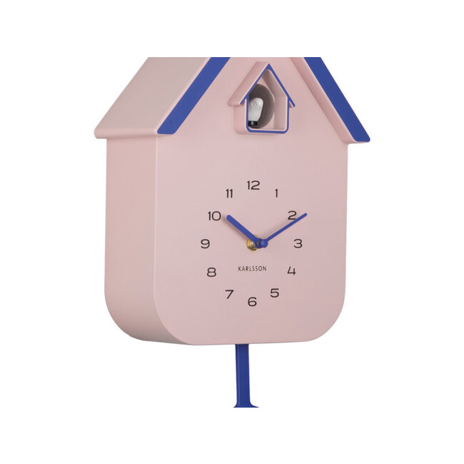 Karlsson Wandklok Dupla Color Cuckoo zachtroze met kobalt blauw