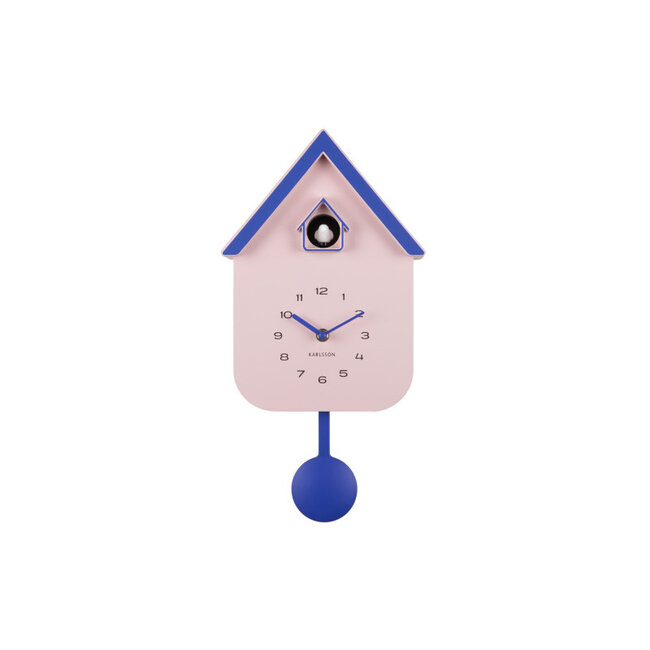 Karlsson Wandklok Dupla Color Cuckoo zachtroze met kobalt blauw