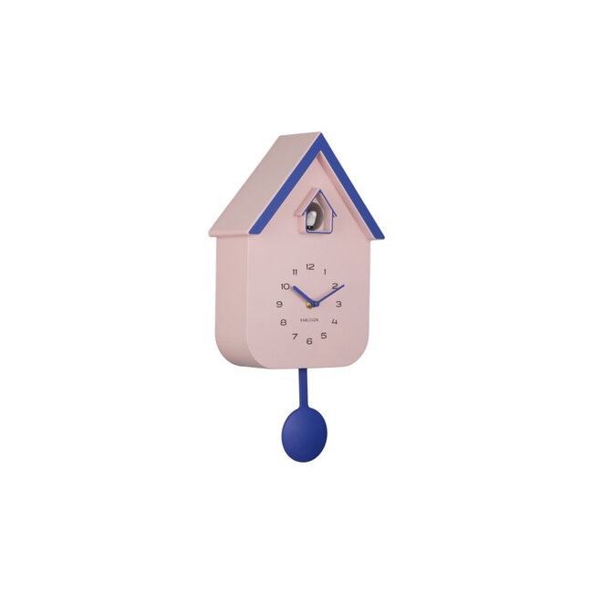 Karlsson Wandklok Dupla Color Cuckoo zachtroze met kobalt blauw