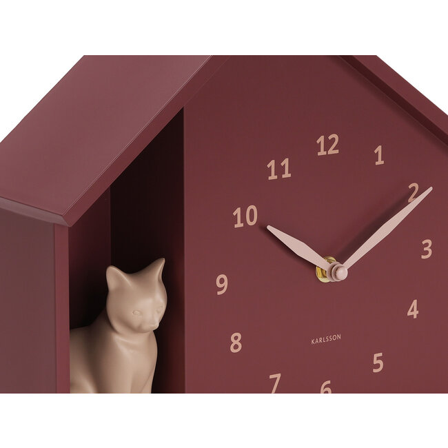 Karlsson Wandklok Sitting Cat burgundy rood