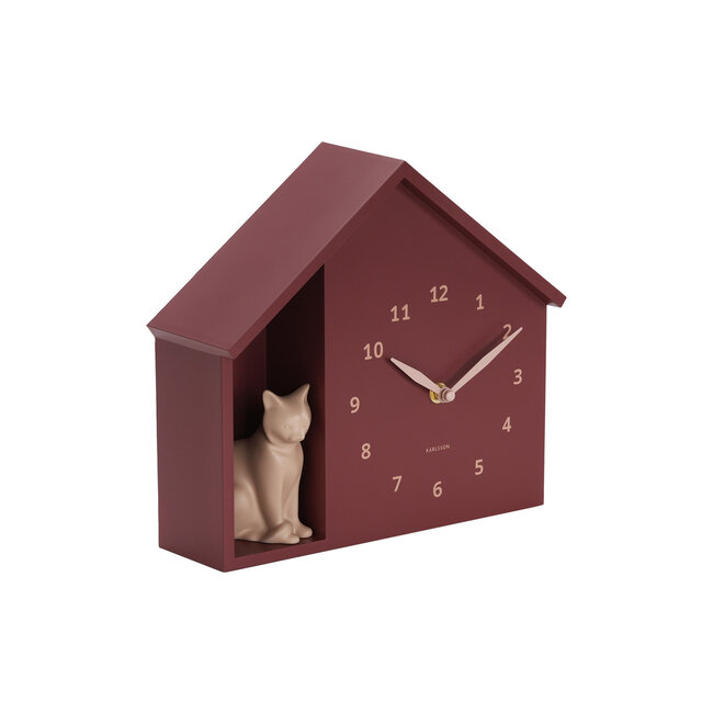 Karlsson Wandklok Sitting Cat burgundy rood