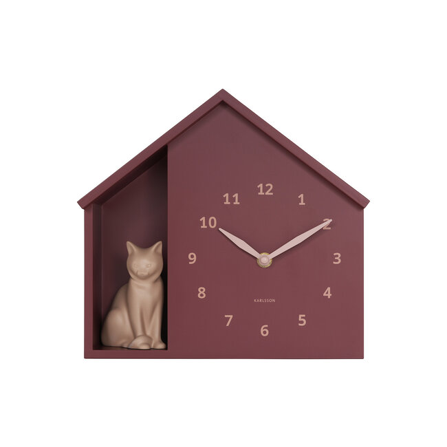 Karlsson Wandklok Sitting Cat burgundy rood