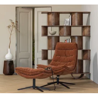 Woood Draaifauteuil Kube met hocker bruin