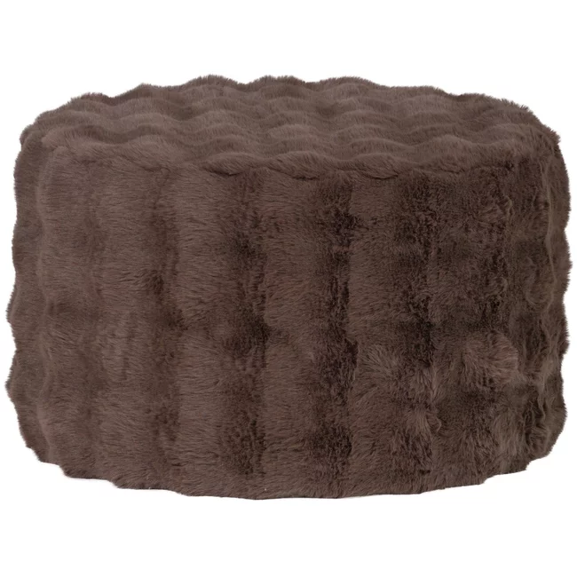 Woood Poef Olven laag fluffy stof bruin