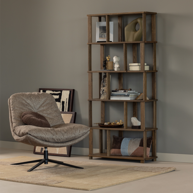 Woood Arve draaifauteuil bedrukte stof naturel melange