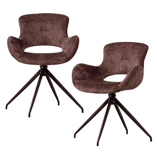 Woood Eliva eetkamerstoel structure velvet paars - set van 2