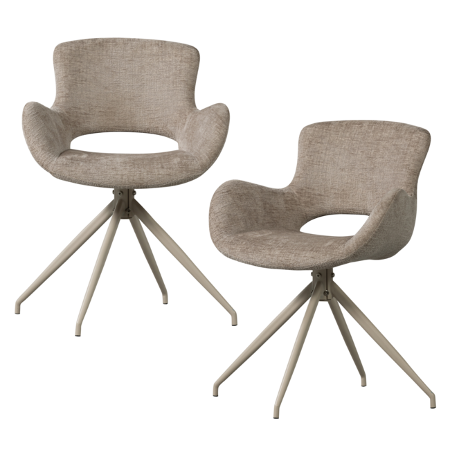 Woood Eliva eetkamerstoel structure velvet zand - set van 2
