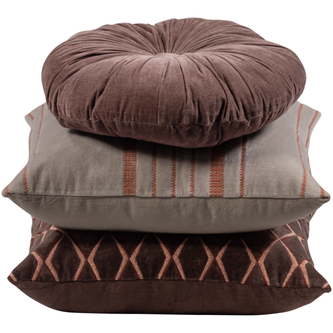Woood Aziz kussens velvet bruin/naturel - set van 3