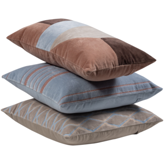 Woood Laon kussens velvet naturel/blauw - set van 3