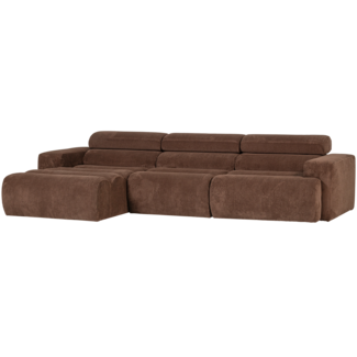 Woood Novi chaise longue bank links ribstof mokkabruin