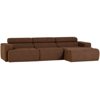 Woood Novi chaise longue bank rechts boucle mokkabruin