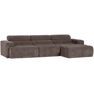 Woood Novi chaise longue bank rechts ribstof grijsbruin