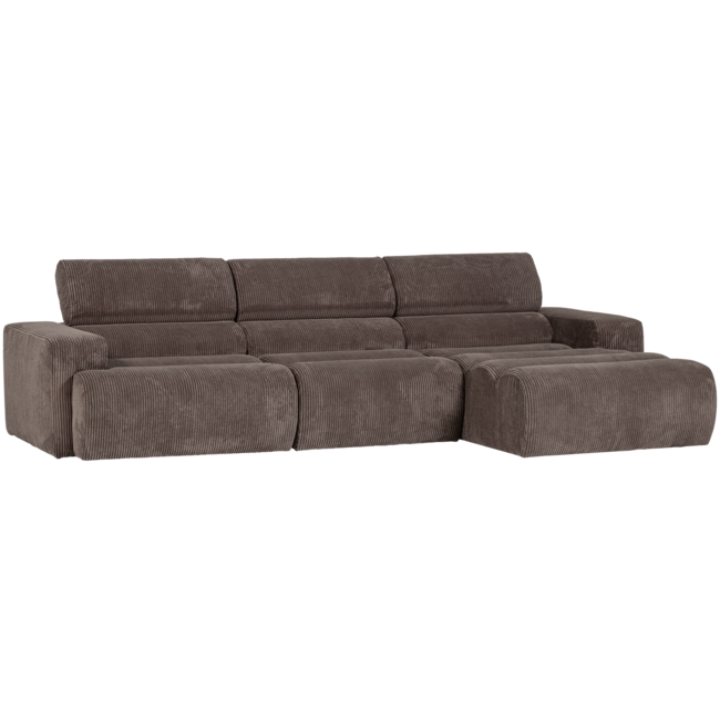 Woood Novi chaise longue bank rechts ribstof grijsbruin