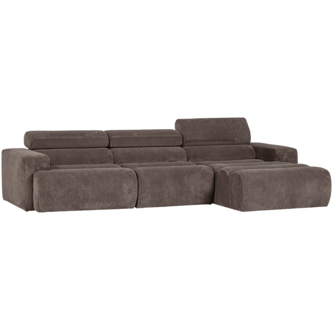 Woood Novi chaise longue bank rechts ribstof grijsbruin