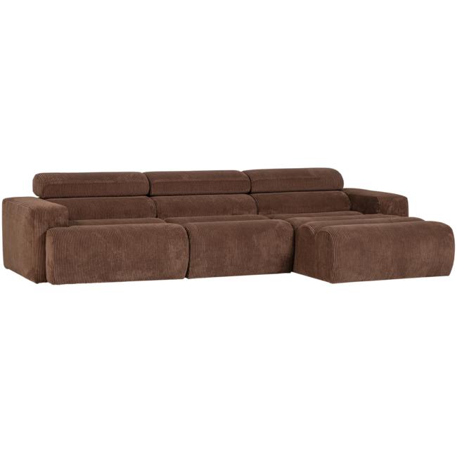 Woood Novi chaise longue bank rechts ribstof mokkabruin