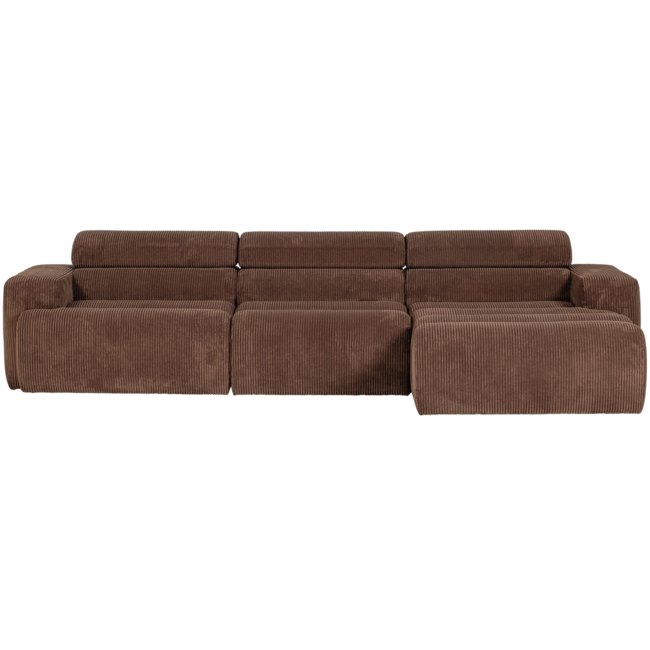 Woood Novi chaise longue bank rechts ribstof mokkabruin
