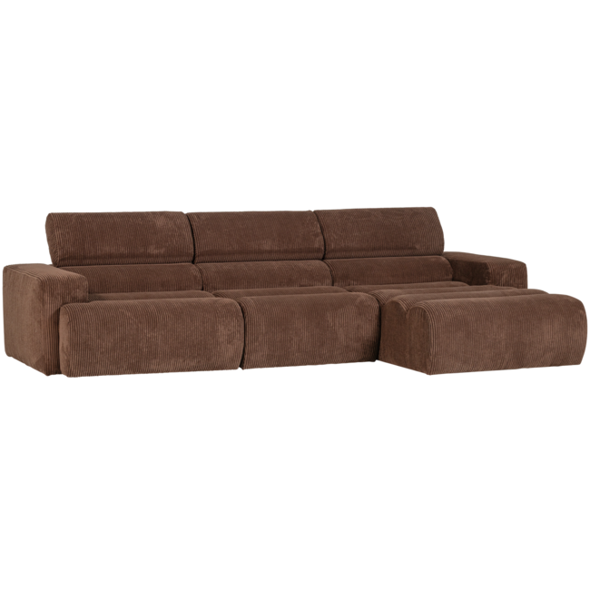 Woood Novi chaise longue bank rechts ribstof mokkabruin