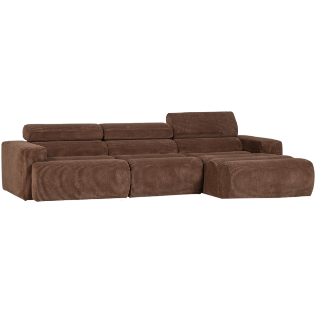 Woood Novi chaise longue bank rechts ribstof mokkabruin