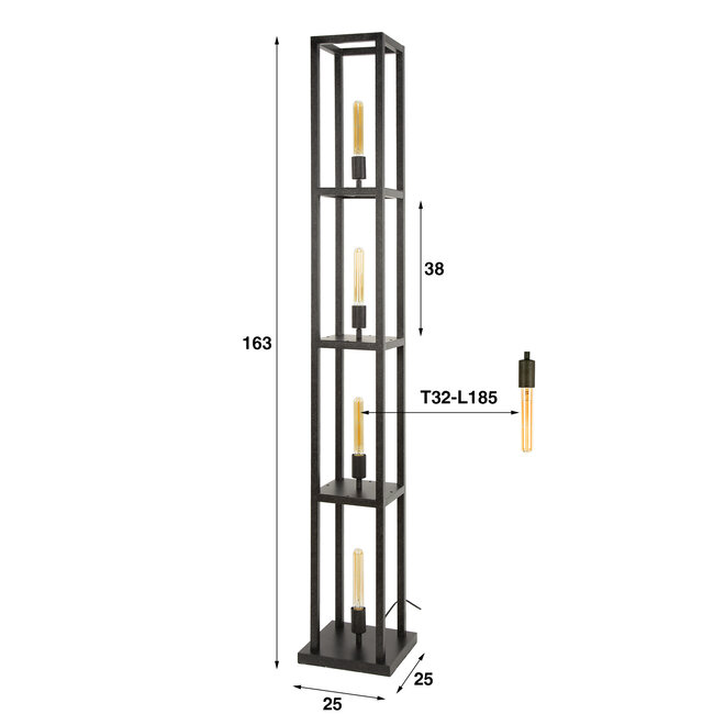 WoonStijl Vloerlamp 4L Quadra Artic Zwart