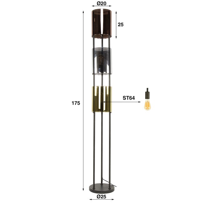 WoonStijl Vloerlamp 3L Lucente tricolore