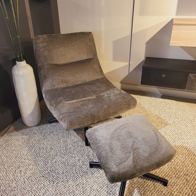 WoonMax Fauteuil + Hocker Foxton - Comfortabele Draaifauteuil in Movie Stof