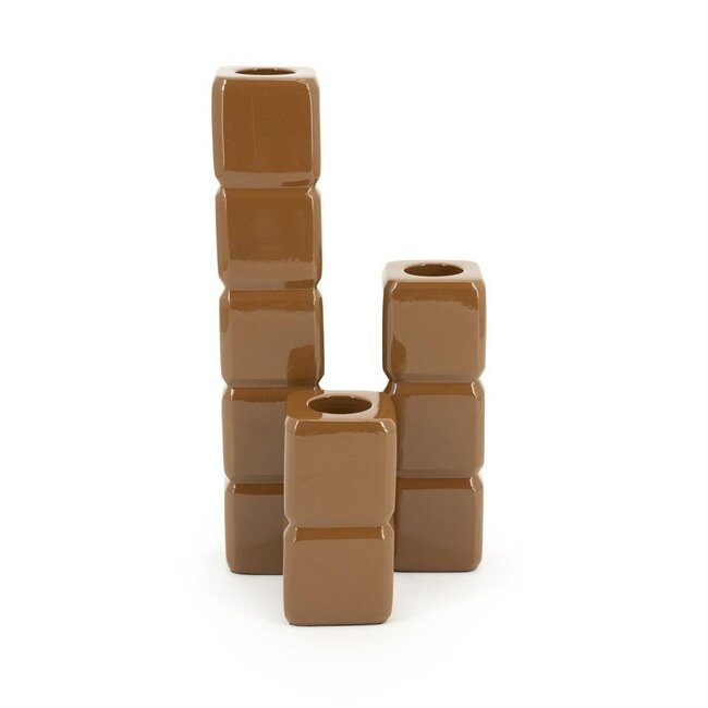 By Boo Set van 3 kandelaren Cube – mosterd