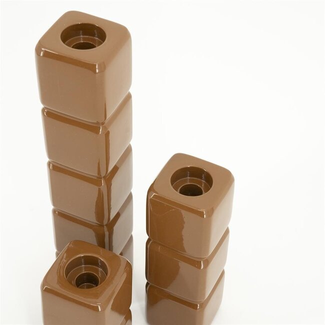 By Boo Set van 3 kandelaren Cube – mosterd