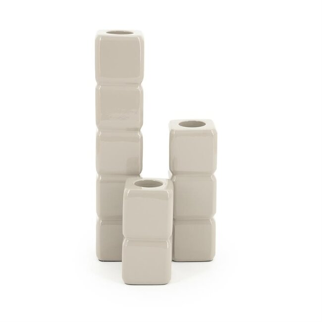 By Boo Set van 3 kandelaren Cube – taupe