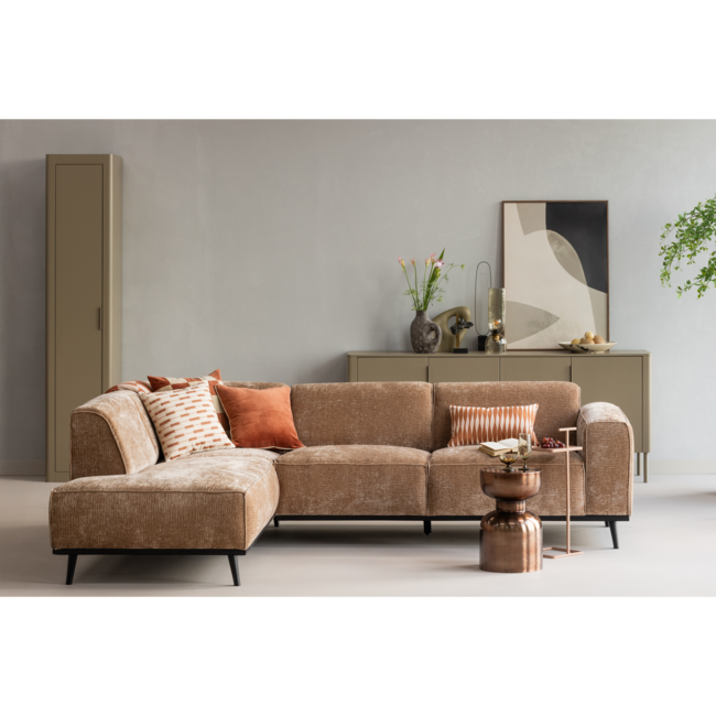 Woood Statement Hoekbank Links Chenille Velvet Perzikroze