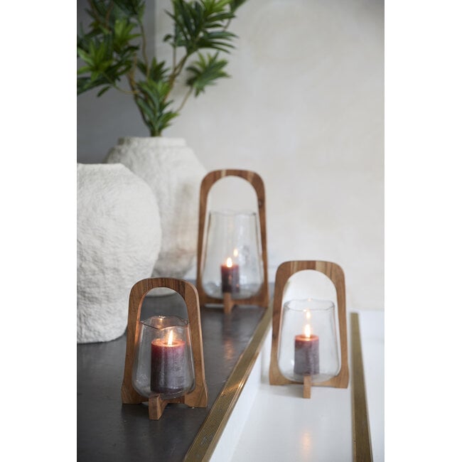 Light en Living Windlicht Ø21,5x35 cm ANOSY glas  helder+hout naturel