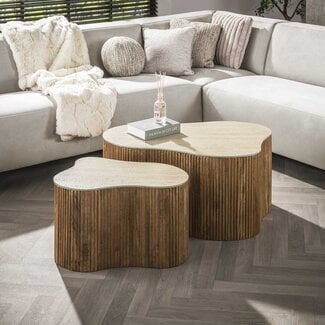 WoonStijl Salontafel Nuovo shamrock set van 2 / Massief mango zand