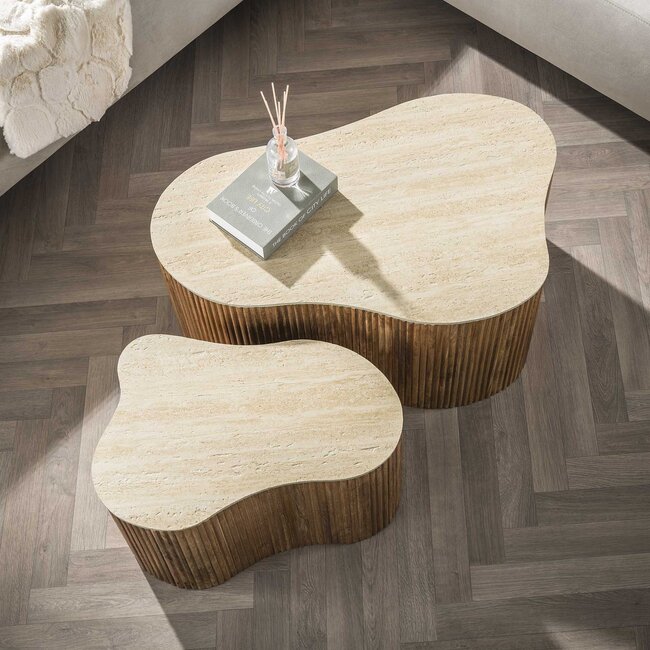 WoonStijl Salontafel Nuovo shamrock set van 2 / Massief mango zand