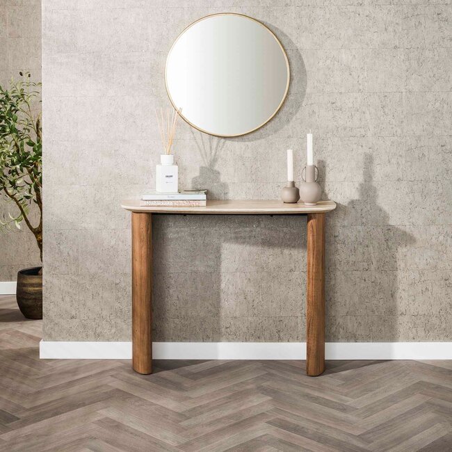 WoonStijl Hal-/Kaptafel Romano Curvo Keramiek Travertin – Stijlvol Design