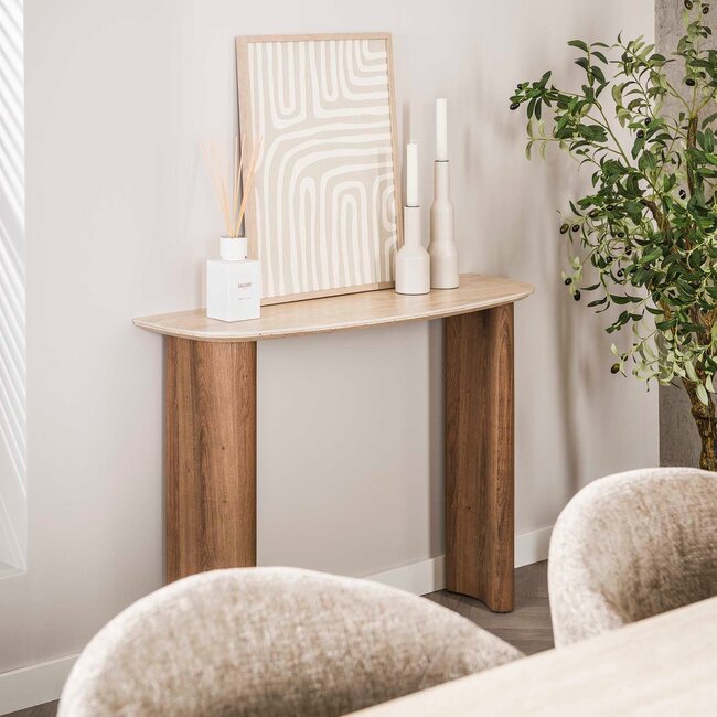 WoonStijl Hal-/Kaptafel Romano Curvo Keramiek Travertin – Stijlvol Design
