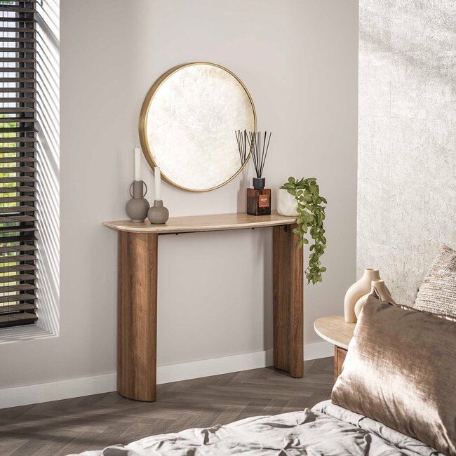 WoonStijl Hal-/Kaptafel Romano Curvo Keramiek Travertin – Stijlvol Design