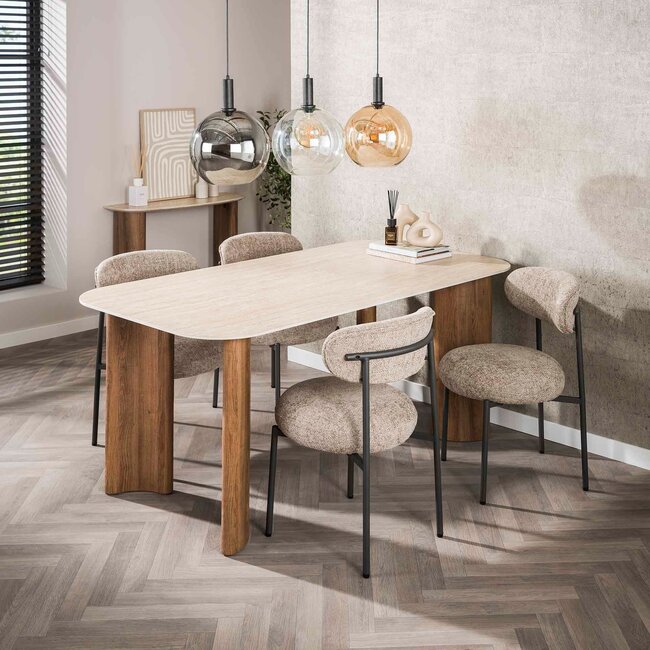 WoonStijl Eettafel Romano Curvo 180 cm Keramiek travertin