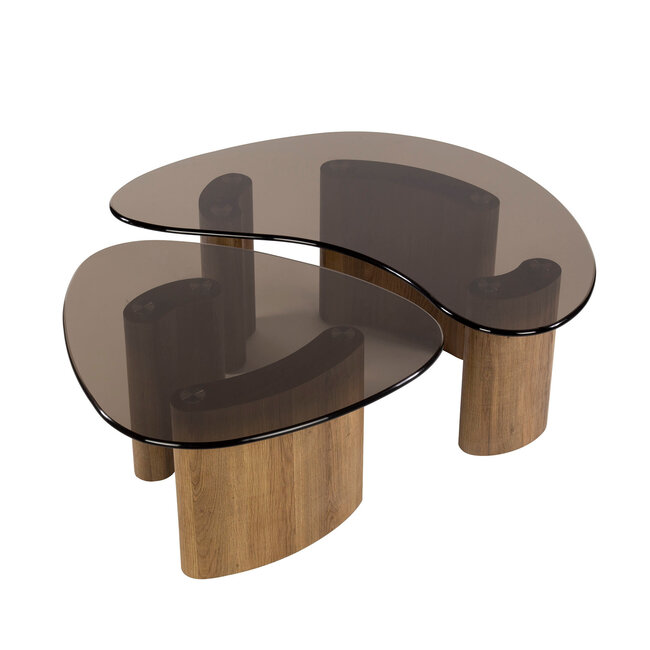 WoonStijl Salontafel Tinto organisch set van 2 salontafels met brons glas