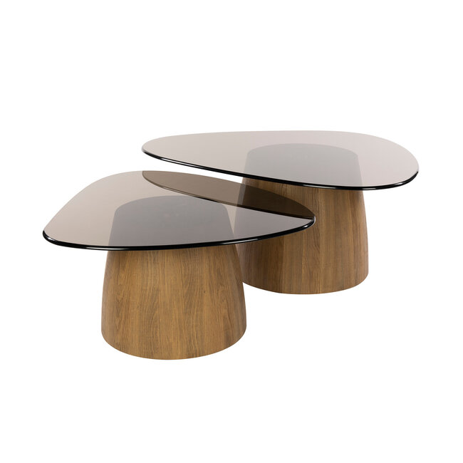WoonStijl Salontafel Tinto driehoekig set set van 2 salontafels met brons glas
